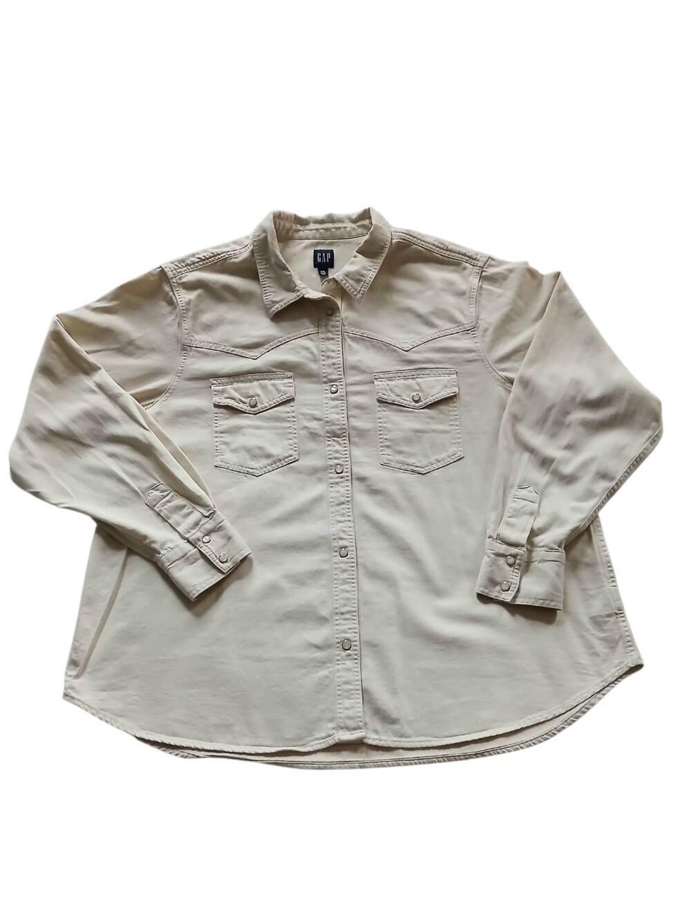 GAP Men's Beige Long-Sleeve Western Shirt, Size 2XL, 100% Cotton, Button Down
